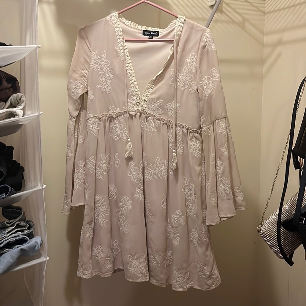 Sequin Hearts Floral Tan Long Sleeve Dress